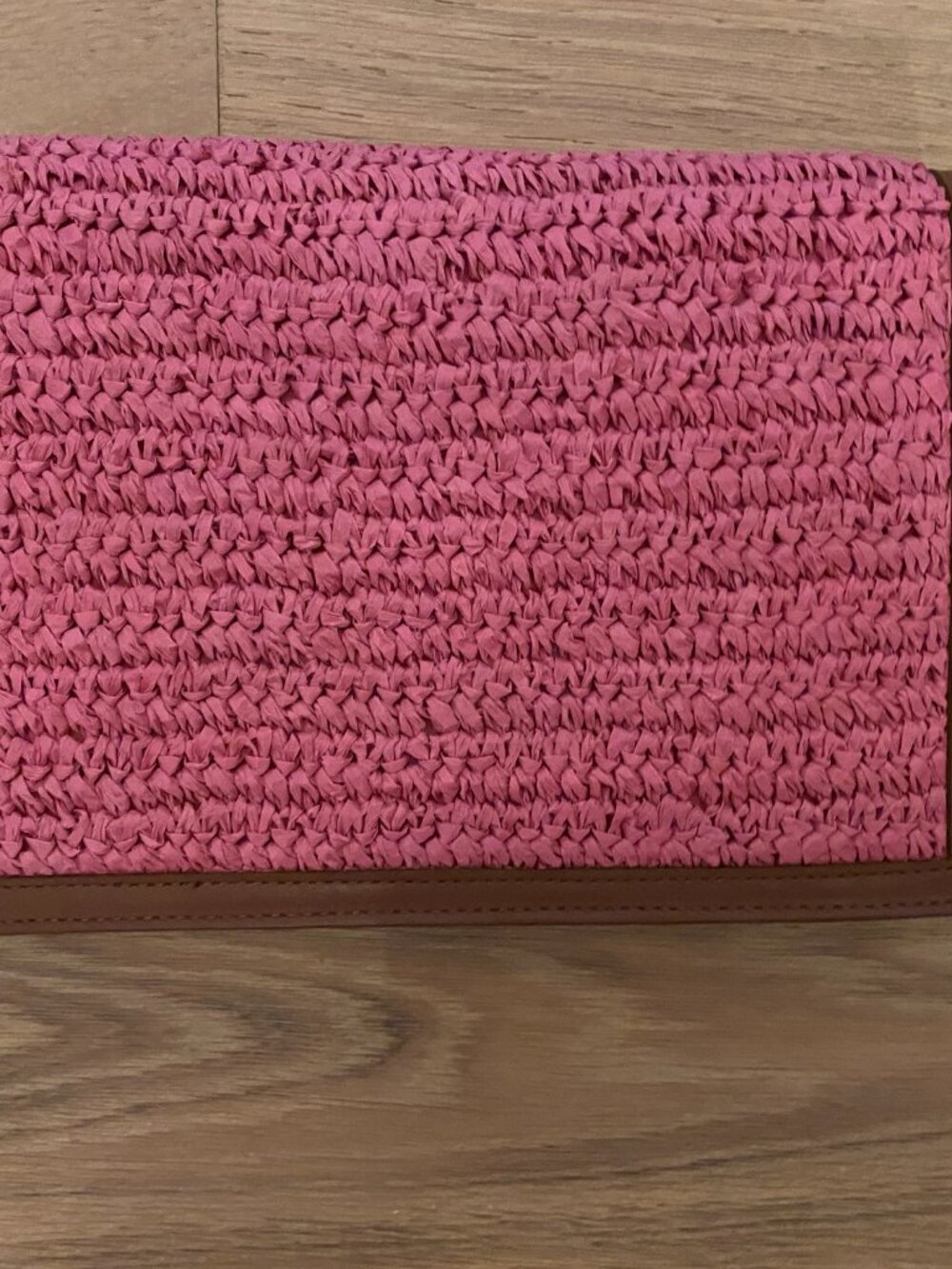 Loft Pink Raffia Clutch w Brown Trim Detail NWT - Picture 3 of 8